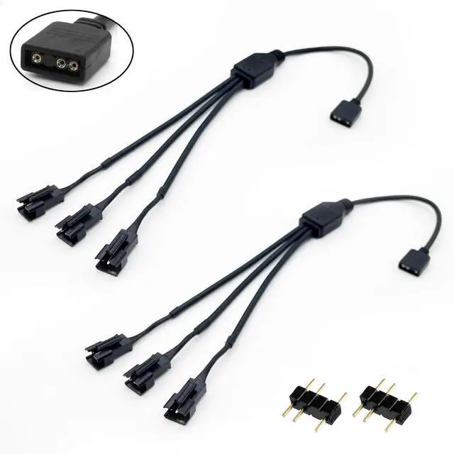 Alt view image 2 of 6 - 1-to-3 ARGB Splitter Cable, 5V 3-pin to JST SM 3Pin Male Adapter Cable, 5V 3-Pin Digital Addressable RGB Splitter Cable, 1 to 3 Male ARGB Cable, 11.8 Inches, 2-Pack