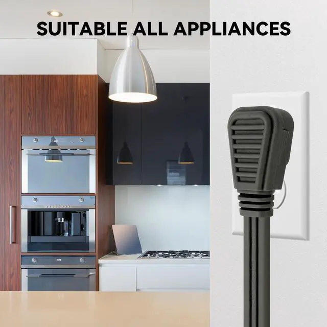 Alt view image 6 of 7 - 14 Gauge Heavy Duty Appliance Extension Cord - 3 FT SPT-3 Flat Plug 3 Prong Grounded Power Cable for Air Conditioners, Refrigerators, Microwaves, Washing Machines - Indoor Use, Gray