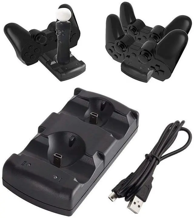 Alt view image 2 of 7 - Charger Dock for PS3 PlayStation 3 Dual Controller Charger PS3/ Move Docking Charging Station with LED Light Indicator and USB Charging Cable