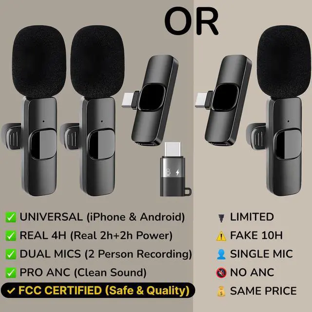 Alt view image 2 of 6 - Upgrade K9 Wireless Lavalier Microphone for iPhone 16 15 14, Android, iPad - Dual Wireless Mic for Video Recording, Vlog, YouTube, TikTok - Plug & Play Noise Reduction Lapel Microphone (2 Packs)