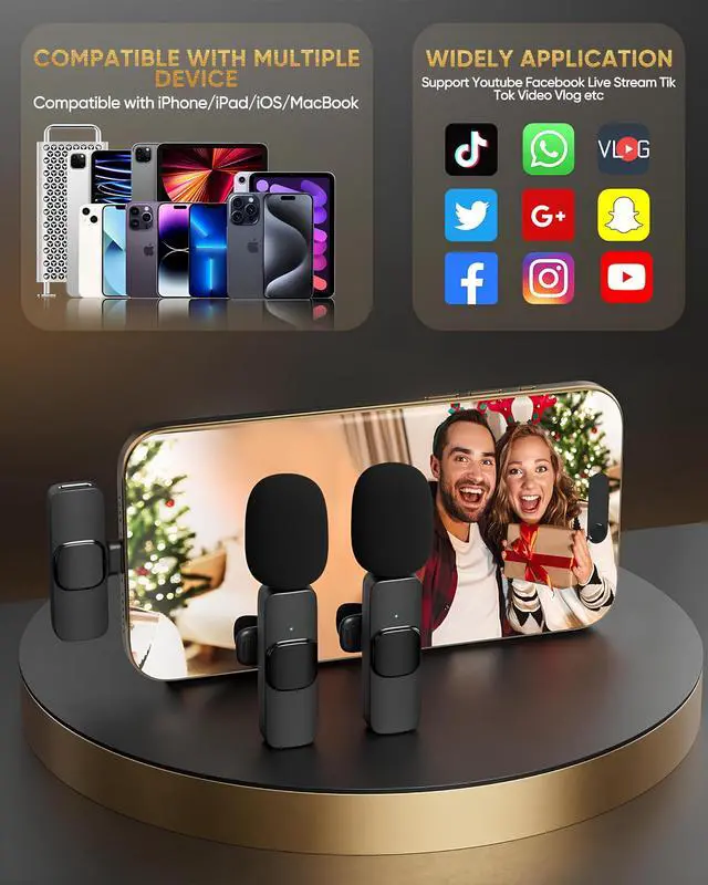 Alt view image 6 of 6 - Upgrade K9 Wireless Lavalier Microphone for iPhone 16 15 14, Android, iPad - Dual Wireless Mic for Video Recording, Vlog, YouTube, TikTok - Plug & Play Noise Reduction Lapel Microphone (2 Packs)