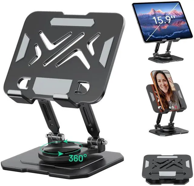 Main image of iPad Stand Tablet Holder for Desk,360° Rotation Metal Base Dual Rod Adjustable Height Holder,Compatible with 4.7-15.9" iPad Pro/Air/Mini,eReader,LG Pads,Nexus,Switch,iPhone Pro/Max/Air/Plus