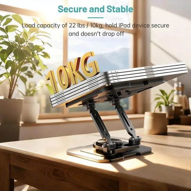 Alt view image 3 of 7 - iPad Stand Tablet Holder for Desk,360° Rotation Metal Base Dual Rod Adjustable Height Holder,Compatible with 4.7-15.9" iPad Pro/Air/Mini,eReader,LG Pads,Nexus,Switch,iPhone Pro/Max/Air/Plus