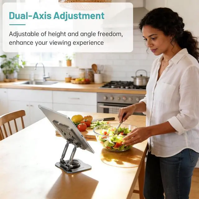 Alt view image 4 of 7 - iPad Stand Tablet Holder for Desk,360° Rotation Metal Base Dual Rod Adjustable Height Holder,Compatible with 4.7-15.9" iPad Pro/Air/Mini,eReader,LG Pads,Nexus,Switch,iPhone Pro/Max/Air/Plus