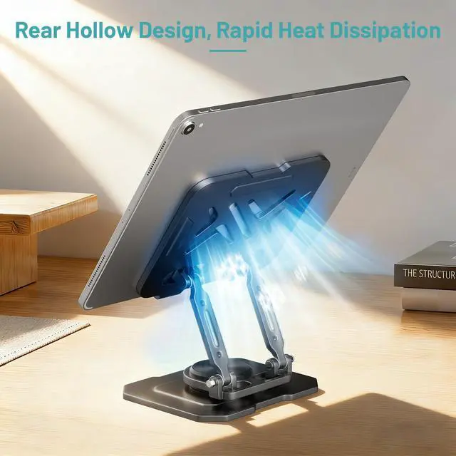 Alt view image 7 of 7 - iPad Stand Tablet Holder for Desk,360° Rotation Metal Base Dual Rod Adjustable Height Holder,Compatible with 4.7-15.9" iPad Pro/Air/Mini,eReader,LG Pads,Nexus,Switch,iPhone Pro/Max/Air/Plus