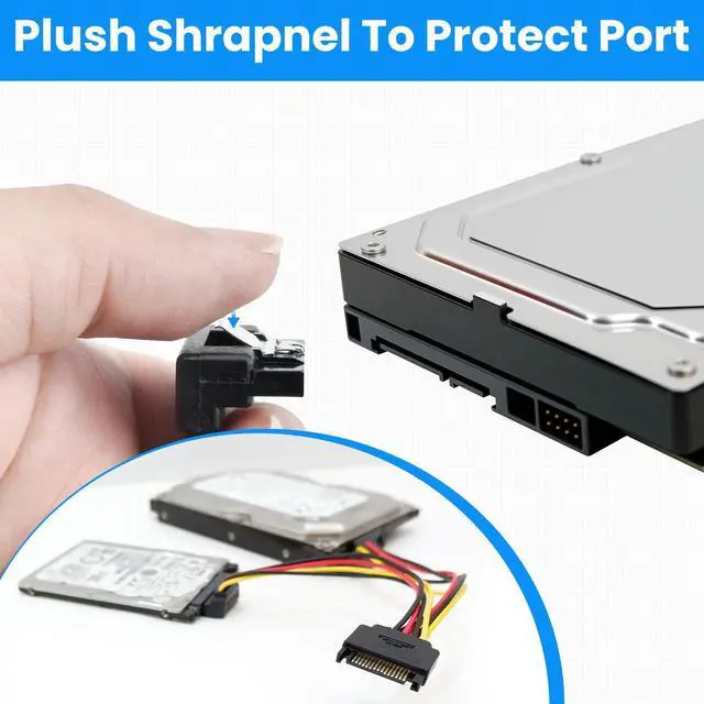 Alt view image 3 of 7 - 15 Pin SATA Power Splitter Adapter Cable Male to Dual Female 90-Degree Angle with Locking Latch Power Extension Cable (Copper/20cm Length) - 2 Pack
