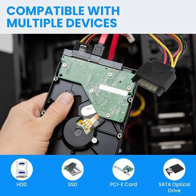 Alt view image 7 of 7 - 15 Pin SATA Power Splitter Adapter Cable Male to Dual Female 90-Degree Angle with Locking Latch Power Extension Cable (Copper/20cm Length) - 2 Pack