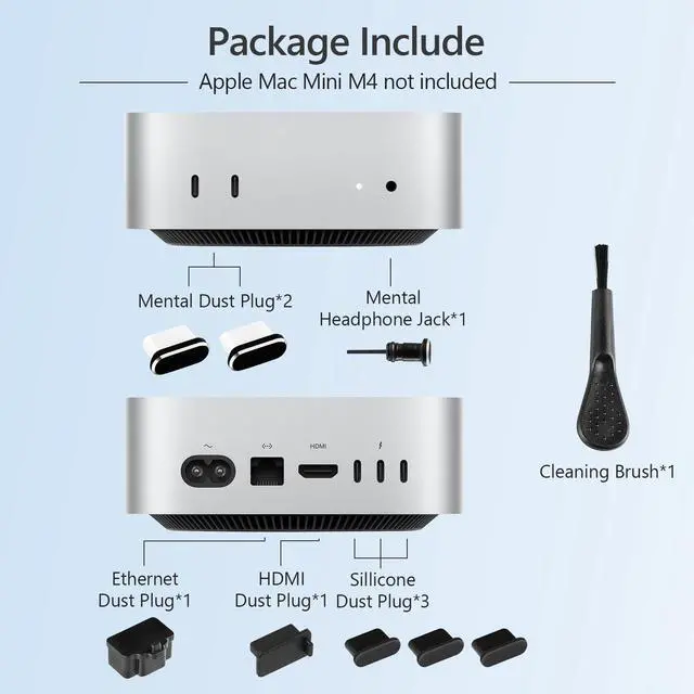 Alt view image 2 of 7 - Dust Plug Cover Kit for Mac mini M4/M4 pro, USB C Port Cover with Cleaning Brush, for Mac mini M4 Accessories