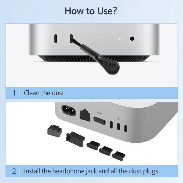 Alt view image 7 of 7 - Dust Plug Cover Kit for Mac mini M4/M4 pro, USB C Port Cover with Cleaning Brush, for Mac mini M4 Accessories