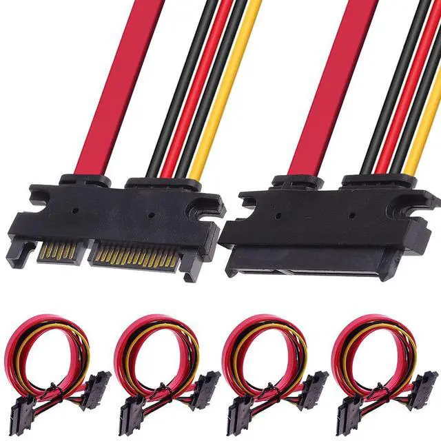 Main image of 4 Pack 22-pin (7+15) SATA Data and Power Combo Extension Cable, 22-pin (7+15) Sata Male to Female Hard Drive Cable for HDD SDD Optical Drive 50cm 20-inch