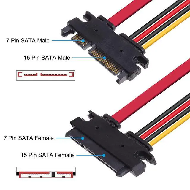 Alt view image 2 of 6 - 4 Pack 22-pin (7+15) SATA Data and Power Combo Extension Cable, 22-pin (7+15) Sata Male to Female Hard Drive Cable for HDD SDD Optical Drive 50cm 20-inch