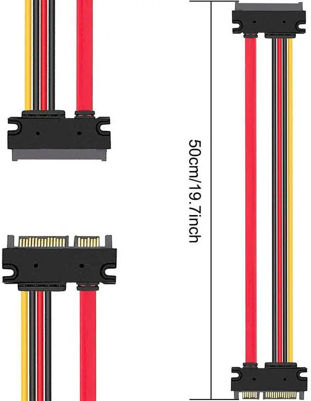 Alt view image 5 of 6 - 4 Pack 22-pin (7+15) SATA Data and Power Combo Extension Cable, 22-pin (7+15) Sata Male to Female Hard Drive Cable for HDD SDD Optical Drive 50cm 20-inch