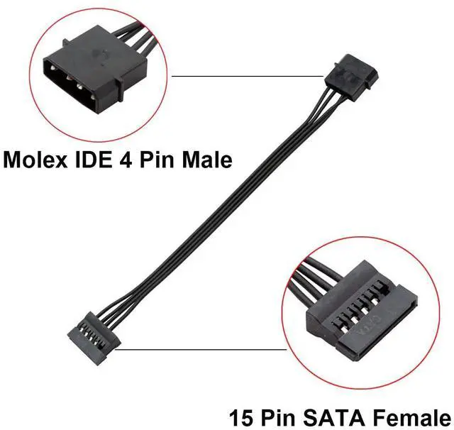 Alt view image 2 of 6 - Molex IDE 4-Pin Male to 15-Pin Female SATA Power Converter Extension Adapter Cable for Computer Hard Drive HDD SSD