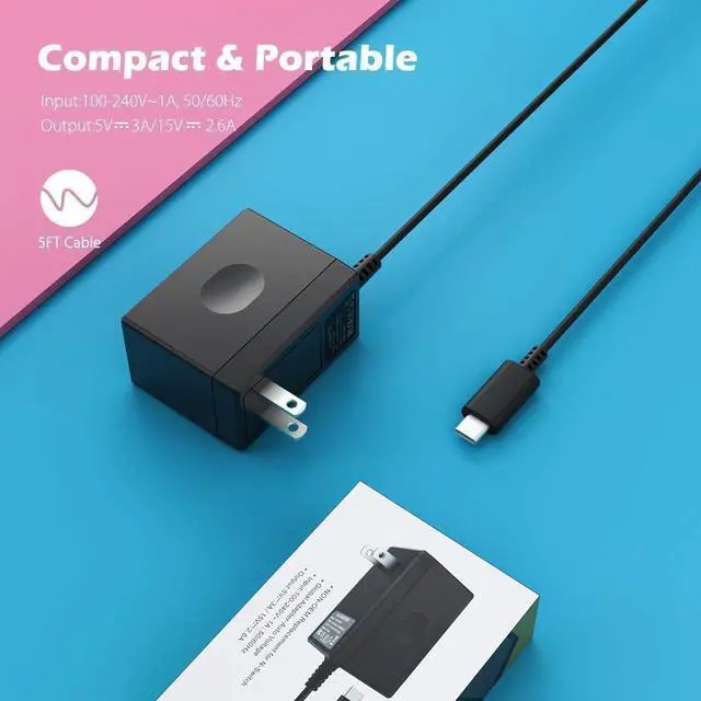 Alt view image 3 of 6 - 45W Charger for Nintendo Switch, Charger AC Adapter Power Supply 15V 3A Fast Charging Kit Compatible with Switch OLED/Dock and Pro Controller (Support TV Mode),Black