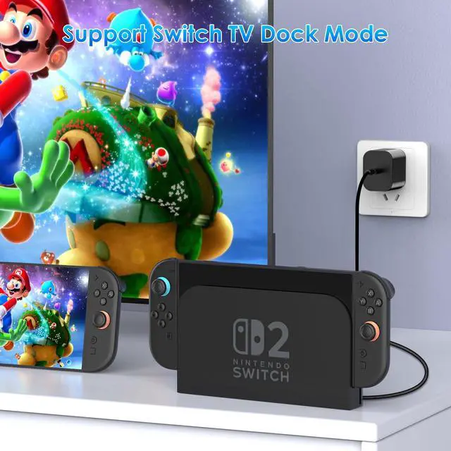 Alt view image 6 of 7 - 60W Charger for Nintendo Switch 2, Fast Charging USB C Cable for Switch 2 Accessories, AC Adapter with 5FT Cable Compatible with Nintendo 2,Lite,OLED,Steam Deck - Support TV Mode