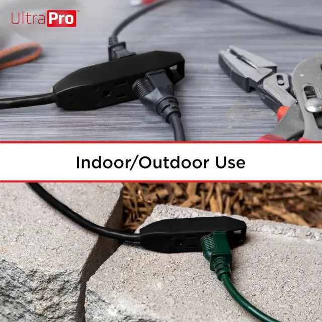 Alt view image 5 of 7 - 15 Ft Indoor Extension Cord 3 Outlet Power Strip Long Extension Cord with Multiple Outlets Grounded Heavy Duty 16 Gauge ETL Listed Black 50786