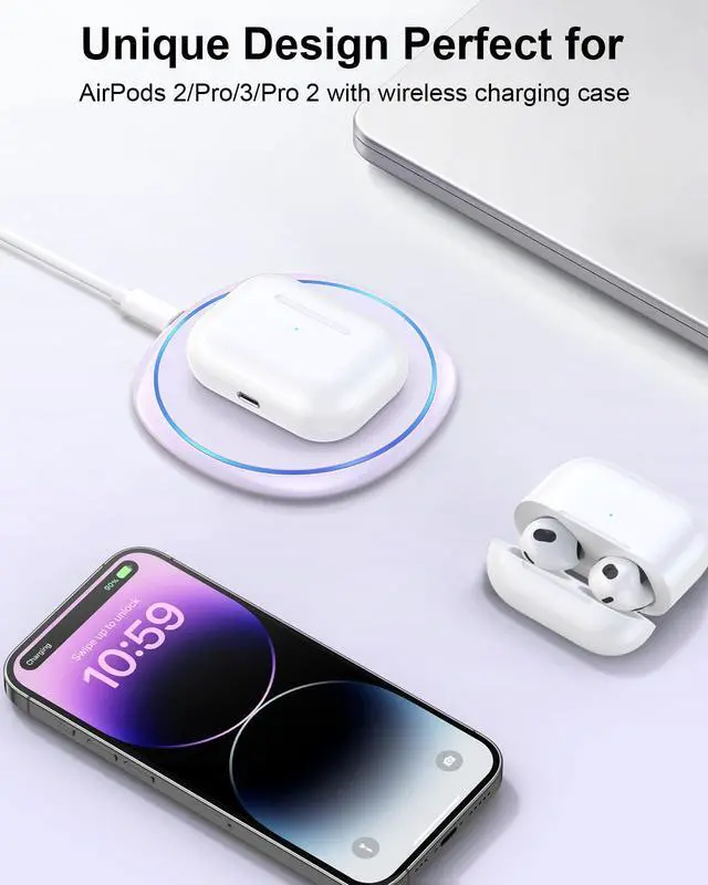 Alt view image 3 of 7 - 10W Max Wireless Charger Pad, Fast Charging Compatible with iPhone 17/16/15/14/13/12/11/SE Series, Samsung Galaxy S26/S25/S24/S23/S22/S21/S20, AirPods 2/3 - Adapter Required (Sold Separately)