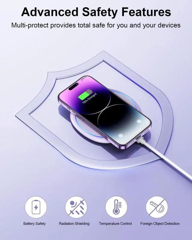 Alt view image 4 of 7 - 10W Max Wireless Charger Pad, Fast Charging Compatible with iPhone 17/16/15/14/13/12/11/SE Series, Samsung Galaxy S26/S25/S24/S23/S22/S21/S20, AirPods 2/3 - Adapter Required (Sold Separately)
