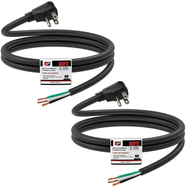 Main image of 2 Pack 3 Ft Flat Plug Appliance and Power Tool Cord, 14 Gauge 3 Prong 15A Replacement Power Supply Cord Cable, 110V 115V 120V AC PigtailBlack