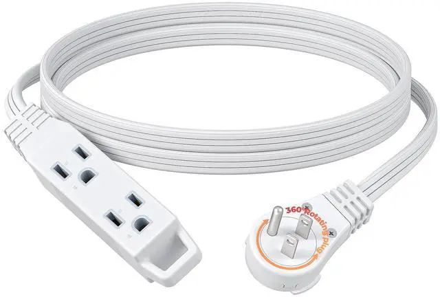 Main image of 6FT Flat Plug Extension Cord, 3 Prong Ultra Thin Power Strip, 360° Rotating Plug, 13A/125V/1625W, 16 Awg Grounded Flat Power Cable for Indoor Narrow Space, SPT-3, ETL Listed, White