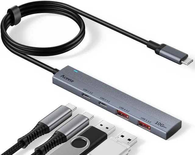 Main image of 10Gbps USB C Hub, 4 Ports USB 3.2 HUB with 2 USB-C 3.2 and 2 USB-A 3.2 Ports, 3.3ft USB Port Extender Splitter, USBC to USB A Hub Multiport Adapter for Laptop, MacBook Pro, iPad, iMac