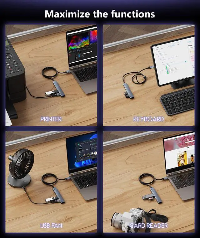 Alt view image 4 of 7 - 10Gbps USB C Hub, 4 Ports USB 3.2 HUB with 2 USB-C 3.2 and 2 USB-A 3.2 Ports, 3.3ft USB Port Extender Splitter, USBC to USB A Hub Multiport Adapter for Laptop, MacBook Pro, iPad, iMac