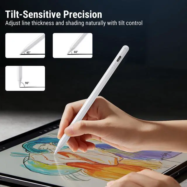 Alt view image 6 of 7 - 3X Fast Charge Stylus Pen for iPad, Active Pencil with Palm Rejection & Tilt Sensitivity, Compatible iPad 10th/9th/8th/7th/6th Gen, Air 11/13 M2/M3/5/4/3, Pro 11/12.9/13 M4, Mini A17 Pro