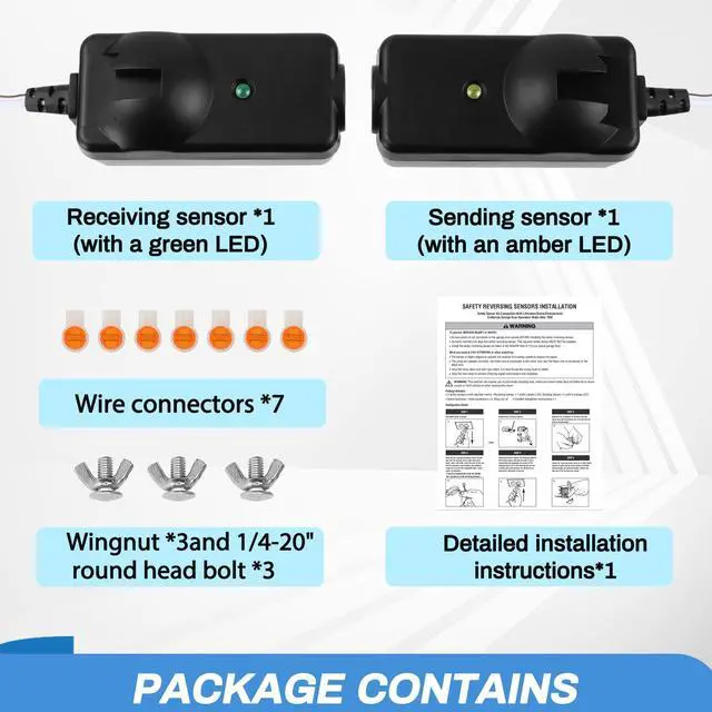 Alt view image 2 of 7 - 41A5034 Safety Sensor Kit, Replacement for Craftsman/Chamberlain/Liftmaster Garage Door Sensor, Compatible with Liftmaster/Chamberlain/Craftsman Garage Door openers Made After 1997