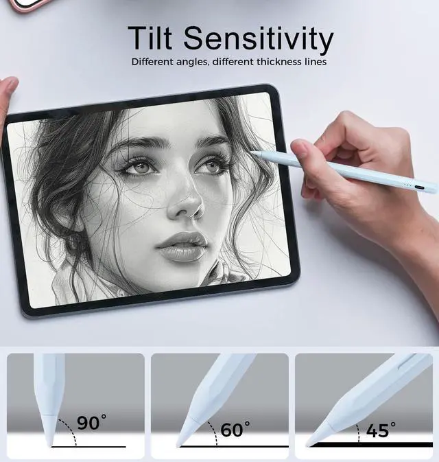 Alt view image 4 of 7 - Stylus Pen for iPad 11th&10th&9th Generation,Fast Charge Pencil for Apple iPad,Palm Rejection,Tilt Sensitivity,Compatible with 2018-2025 iPad11/10/9/8/7/6th,Pro 13" M4/12.9"/11",Air 3/4/5/M2,Mini 5/6
