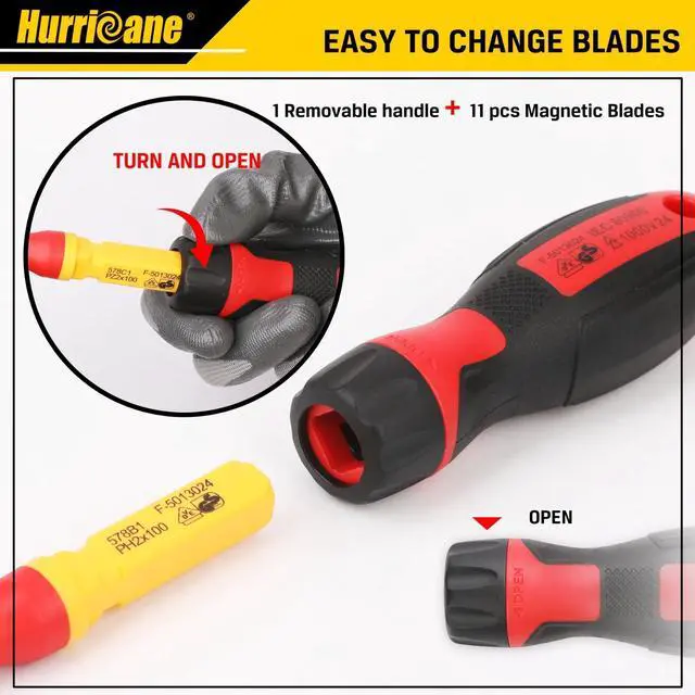 Alt view image 4 of 7 - 13 Piece 1000V Insulated Electrician Screwdriver Set, Cr-V Magnetic Tip. 4 slotted, 2 Phillips, 2 Pozidriv, 3 Torx, 1 Electroprobe, and 1 handle. Ideal for Professional & Home Repair