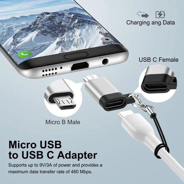 Alt view image 2 of 7 - USB C to Micro USB Adapter, 4-Pack Type C Female to Micro USB Male Convert Connector Support Charge Data Sync Compatible with Samsung Galaxy S7/S7 Edge/S6/S6 Edge/J3/J7/Note 6/5/LG G4/Nexus 4/5/6