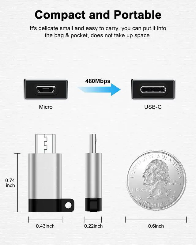 Alt view image 7 of 7 - Micro USB to USB-C Adapter (4Pack), USB Type C Female to Micro Male Converter Support Charge & Data Sync, USB-C to USB-Micro Adapter for Samsung Galaxy S7/S7 Edge/S6/S6 Edge/J3/J7/Note 4/5, Nexus 5/6