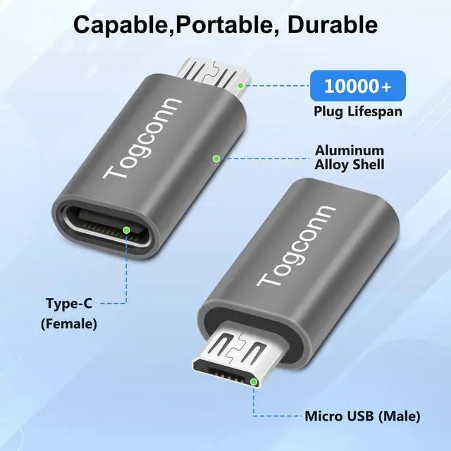 Alt view image 2 of 5 - USB C to Micro USB Adapter 2 Pack, USB Type-C (Female) to Micro USB (Male) Convert Connector Support Charge & Data Sync Compatible with Galaxy S7 Edge, S6, Nexus 6/5 and Other Micro Devices