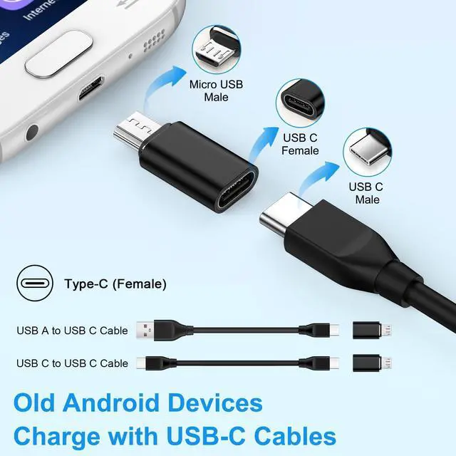 Alt view image 2 of 7 - USB-C to Micro USB Adapter, 4Pack Type C Female to Micro USB Male Converter USB C to Micro B 2.0 3A Fast Charging & Data Sync for Samsung Galaxy S7 S6 Edge A02 A01 A10 A10s J7 S5 J3,Note 6 5,LG,Kindle