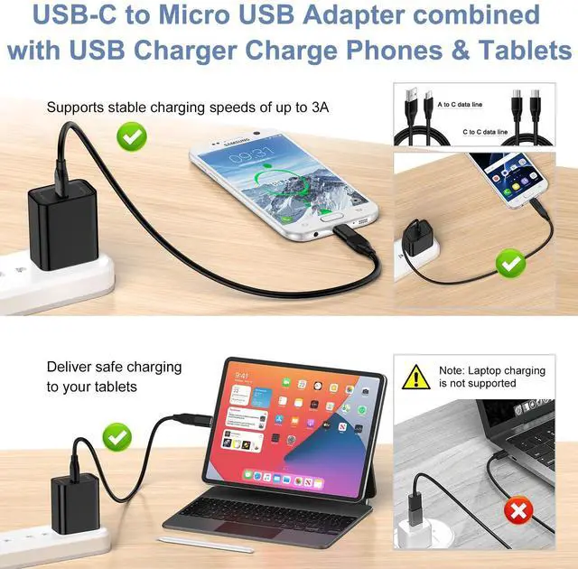 Alt view image 4 of 7 - USB-C to Micro USB Adapter, 4Pack Type C Female to Micro USB Male Converter USB C to Micro B 2.0 3A Fast Charging & Data Sync for Samsung Galaxy S7 S6 Edge A02 A01 A10 A10s J7 S5 J3,Note 6 5,LG,Kindle