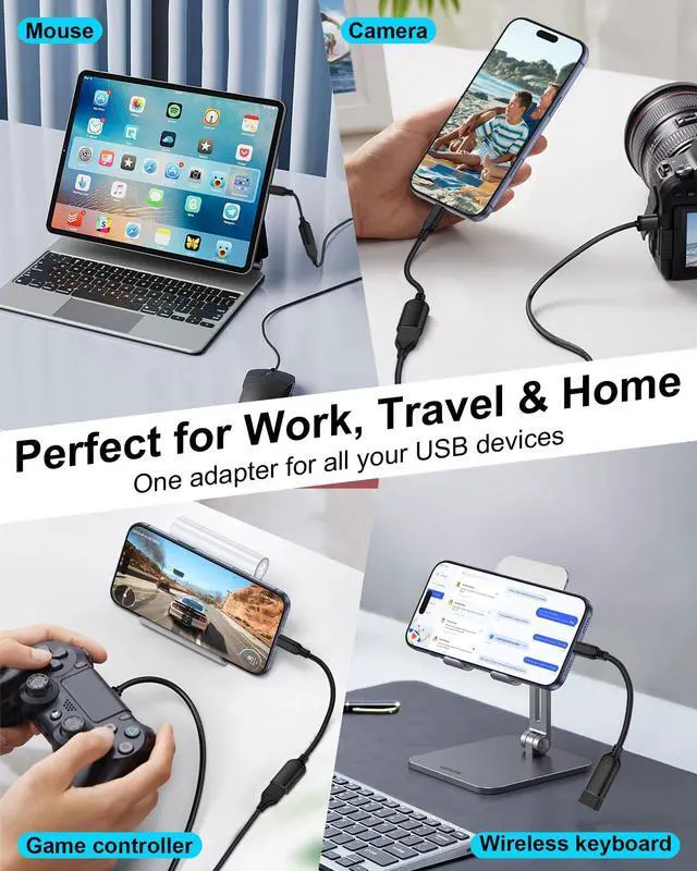 Alt view image 5 of 7 - USB C to USB Adapter with Cable, Type C Male to USB-A Female 5Gbps Data Transfer Converter for Flash Drive/Card Reader/External Hard Drive, iPhone 17e/17 Pro Max/16/15, iPad, Galaxy USB C OTG Adapter