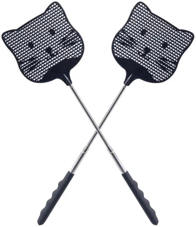 Main image of 2 Pack Extendable Fly Swatter, 25 inch Long Handle Flyswatters, Plastic Heavy Duty Fly Swatters Manual for Indoors Patio Garden and Outdoors Black