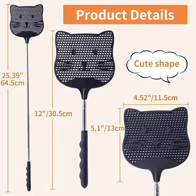 Alt view image 2 of 6 - 2 Pack Extendable Fly Swatter, 25 inch Long Handle Flyswatters, Plastic Heavy Duty Fly Swatters Manual for Indoors Patio Garden and Outdoors Black