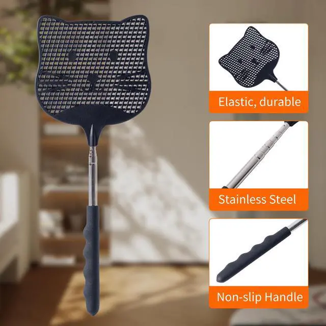 Alt view image 4 of 6 - 2 Pack Extendable Fly Swatter, 25 inch Long Handle Flyswatters, Plastic Heavy Duty Fly Swatters Manual for Indoors Patio Garden and Outdoors Black