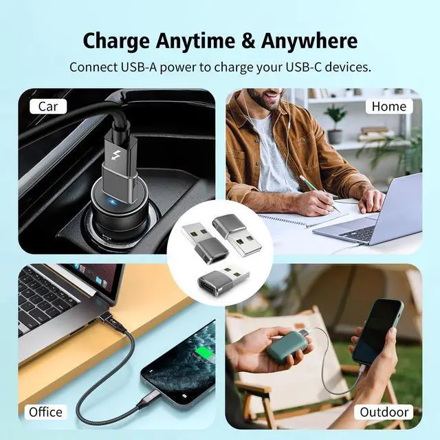 Alt view image 6 of 7 - USB to USB C Adapter 3Pack, Type-C to USB Adaptor, USB-C Female to USB-A Male Charger Cable Converter Compatible with MacBook, Notebook, Tablet, Airpod, Galaxy, Cell Phone, Car, Xbox