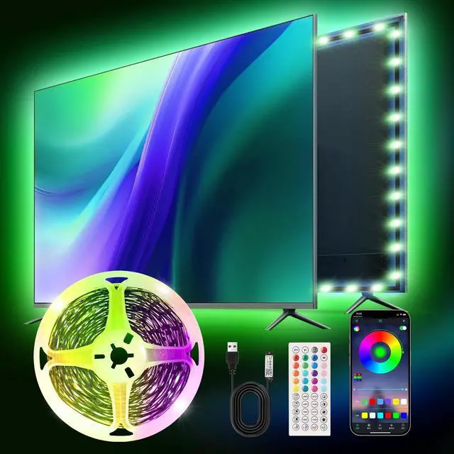 Main image of 9.84ft Smart RGB LED TV Backlight Strip for 32-45 Inch TVs, Music Sync Bluetooth App & Remote Control, USB-Powered LED Lights for Bedroom, Gaming, Home Theater