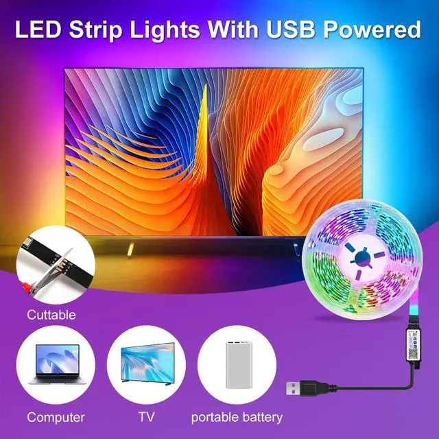 Alt view image 6 of 7 - 9.84ft Smart RGB LED TV Backlight Strip for 32-45 Inch TVs, Music Sync Bluetooth App & Remote Control, USB-Powered LED Lights for Bedroom, Gaming, Home Theater