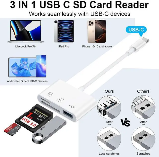 Alt view image 4 of 7 - SD Card Reader USB C for iPhone 17e/17 Pro Max/Air/16e/16Plus/15,Samsung Galaxy S26 S25 Ultra Z Fold/Flip7 S24FE S23Plus,USB C to Micro SD Memory Card Reader Digital Camera Adapter for Micro SD,Laptop