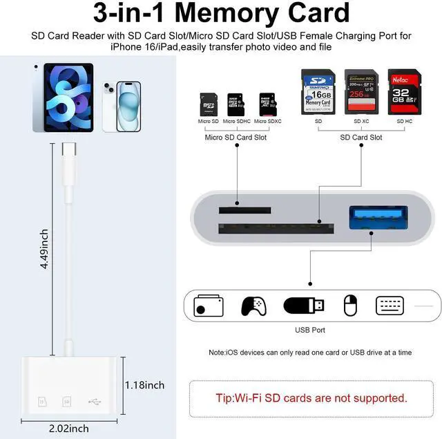 Alt view image 2 of 7 - SD Card Reader USB C for iPhone 17e/17 Pro Max/Air/16e/16Plus/15,Samsung Galaxy S26 S25 Ultra Z Fold/Flip7 S24FE S23Plus,USB C to Micro SD Memory Card Reader Digital Camera Adapter for Micro SD,Laptop