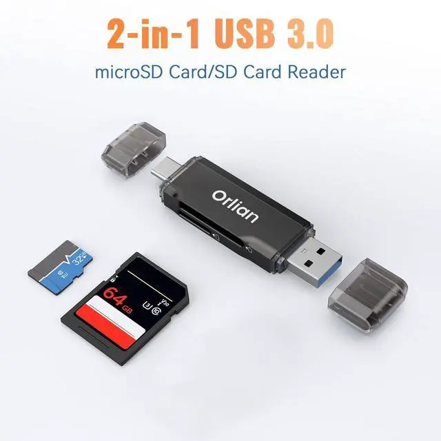 Alt view image 2 of 7 - USB 3.0 SD Card Reader,Dual Slots USB 3.0 Type C to Micro SD Card Adapter, Memory Card Reader Adapter for MicroSD, SDHC, SDXC, RS-MMC, MMC, Compatible with Laptop, iphone 16/15,MacBook Android (Black)