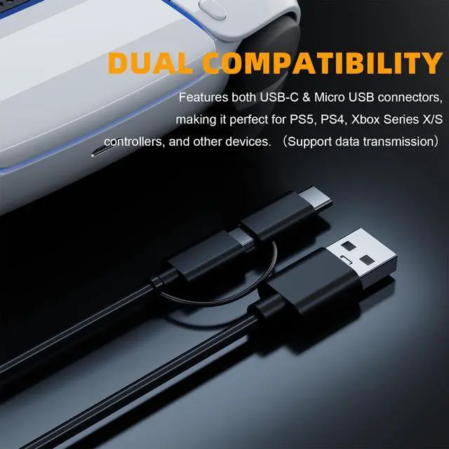 Alt view image 2 of 5 - USB C/Micro 2-in-1Charging Cable Compatible with PS5/PS4 Controller, 6Ft Charging Data transmission USB Type C Charger Cord Compatible with PS5 Dual Sense,PS4,Xbox Series X/Series S Controllers-2pack