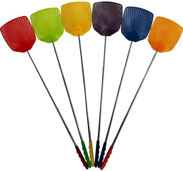 Main image of Bug & Fly Swatter Retractable Metal Handle 6 Pack Fly Swatters Indoor/Outdoor flyswatter