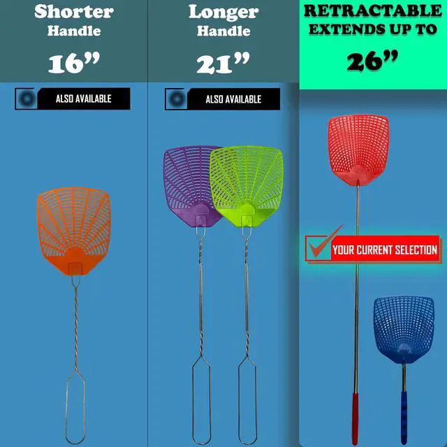 Alt view image 3 of 7 - Bug & Fly Swatter Retractable Metal Handle 6 Pack Fly Swatters Indoor/Outdoor flyswatter