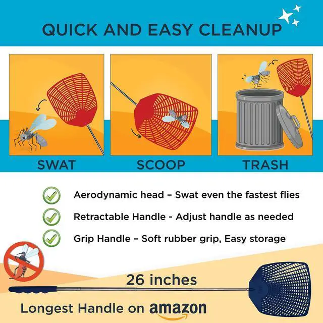 Alt view image 4 of 7 - Bug & Fly Swatter Retractable Metal Handle 6 Pack Fly Swatters Indoor/Outdoor flyswatter