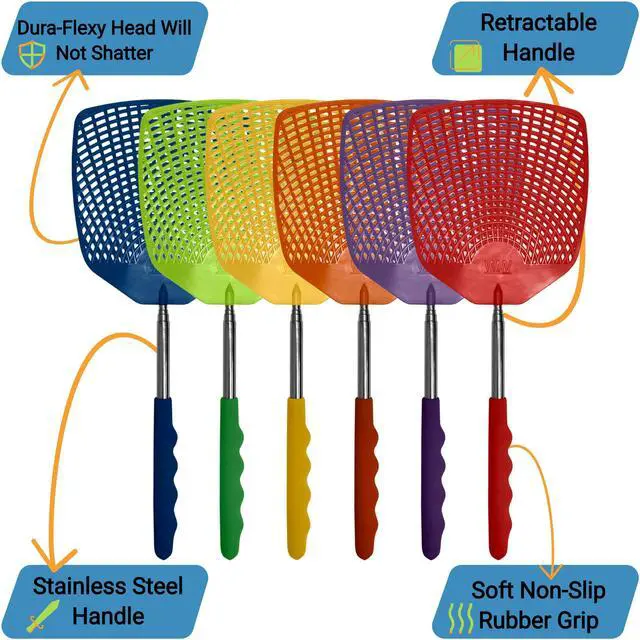 Alt view image 7 of 7 - Bug & Fly Swatter Retractable Metal Handle 6 Pack Fly Swatters Indoor/Outdoor flyswatter